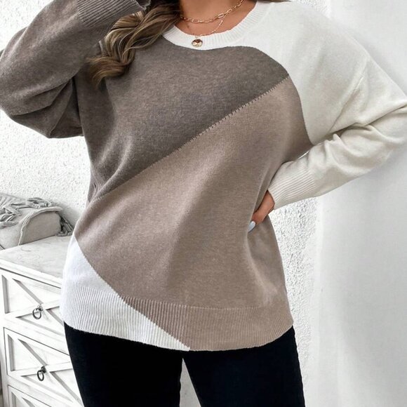 SHEIN Clasi Women's Plus Size 0XL Color Block Spliced Round Neck Pullover Sweate - Picture 7 of 7